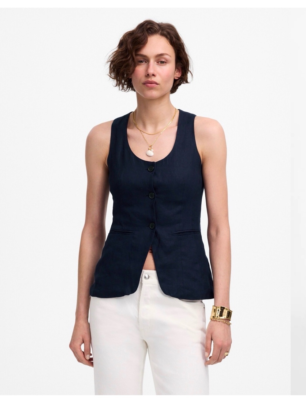 Madewell Juniper Berry Linen Scoopneck Vest Top Size 2 NWT Navy Blue Tailored